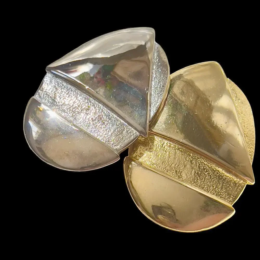 Set of 2 Abstract Vintage Signed Ginnie Johansen ‘84 Belt Buckles Gold & Silver